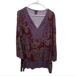 New Directions Boho Paisley Long Sleeve Tunic L